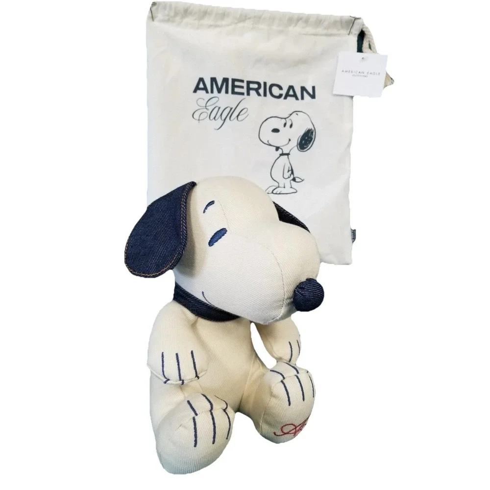 American‎ Eagle + Peanuts Snoopy Canvas Denim Plush Toy Gift Bag Dead Stock NWT